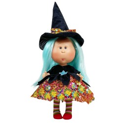 Poupée Nines d’Onil 23 cm – Little Mia Halloween aux cheveux bleus et raides (Sorcière)