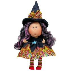 Poupée Nines d’Onil 23 cm – Little Mia Halloween aux cheveux ondulés noirs et violets (Sorcière)