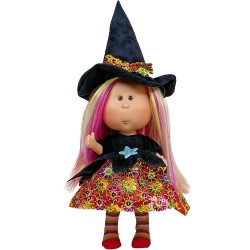 Poupée Nines d’Onil 23 cm – Little Mia Halloween aux cheveux raides multicolores (Sorcière)