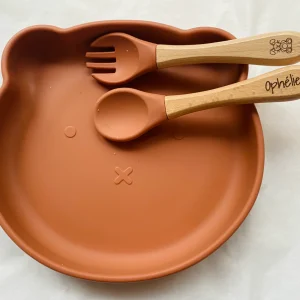 Set de repas + couvert en forme en forme d’Ours pour enfant ocre