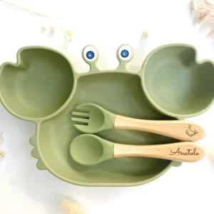 Set repas + couvert en forme de crabe pour Enfant Olive