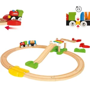 Mon Premier Circuit de Découverte – My First Railway – Coffret complet 18 pièces avec pont suspendu – Circuit de train en bois