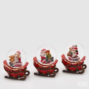 Boule à neige Père Noël luge avec nounours