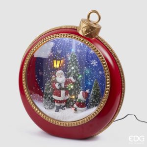 Père Noël avec sapin et mini led dans boule à neige géante