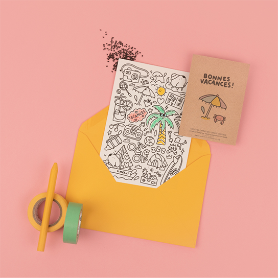 Cadeau fin d’année scolaire – Carte à colorier et à semer