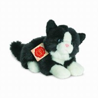 Peluche chat noir et blanc couché – 20 cm