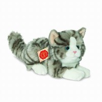 Peluche chat gris couché – 20 cm